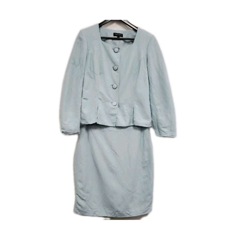 Vintage John Meyer Womens Linen Midi Skirt Suit Size 10 Blue Old Money Office